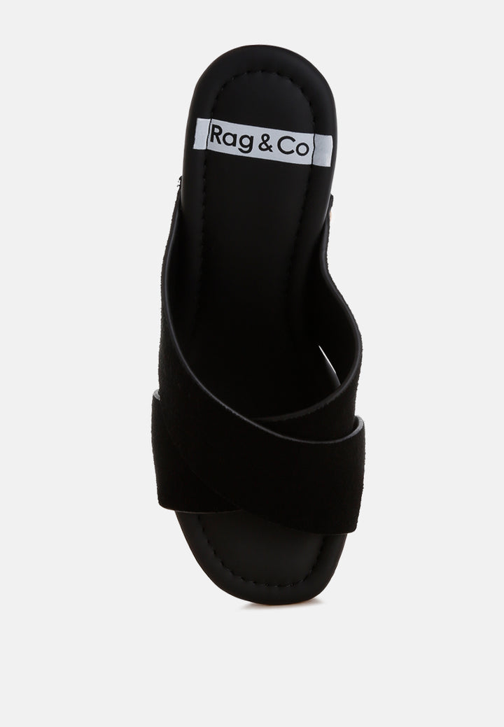 mearsk genuine suede leather clogs#color_black