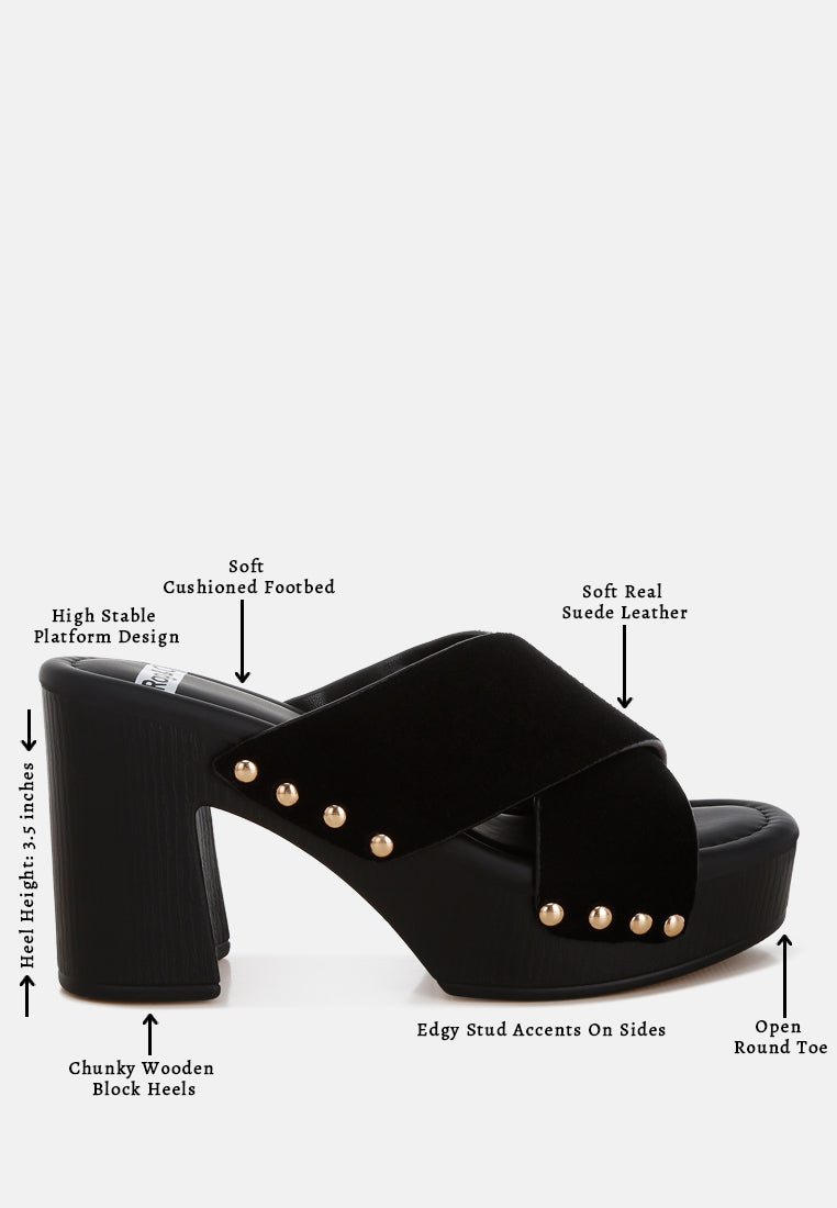 mearsk genuine suede leather clogs#color_black