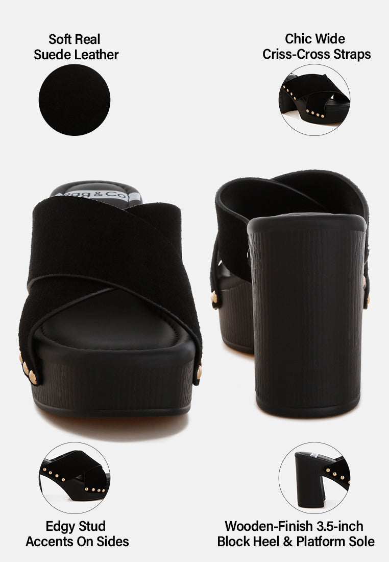 mearsk genuine suede leather clogs#color_black