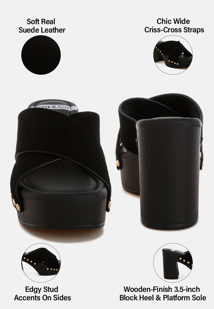 mearsk genuine suede leather clogs#color_black