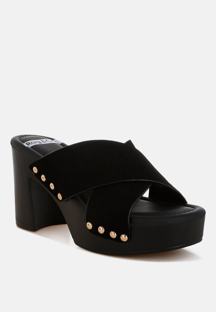 mearsk genuine suede leather clogs#color_black