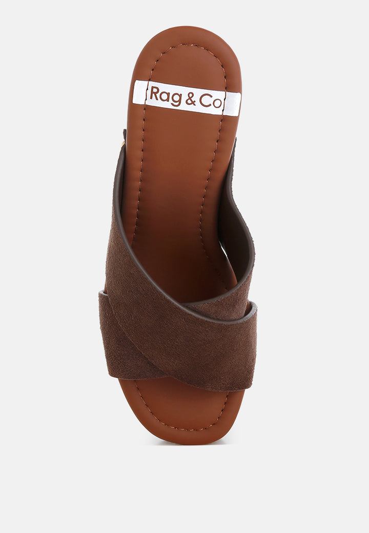 mearsk genuine suede leather clogs#color_brown