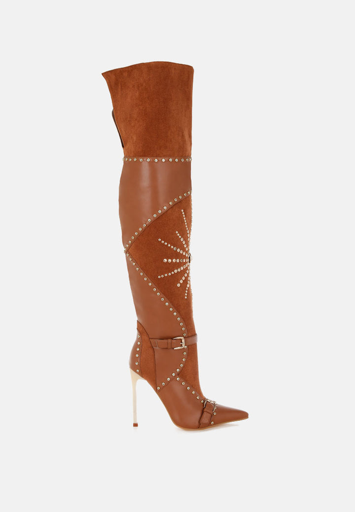 medira pointed toe embellished stiletto boots#color_tan