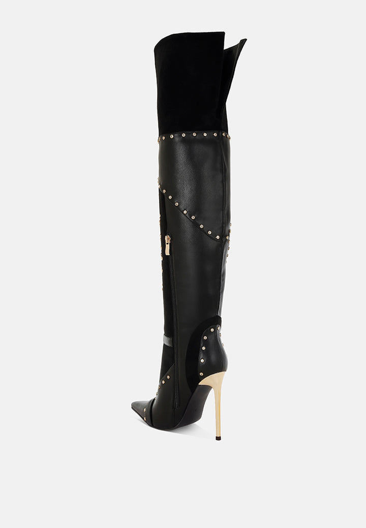 medira pointed toe embellished stiletto boots#color_black