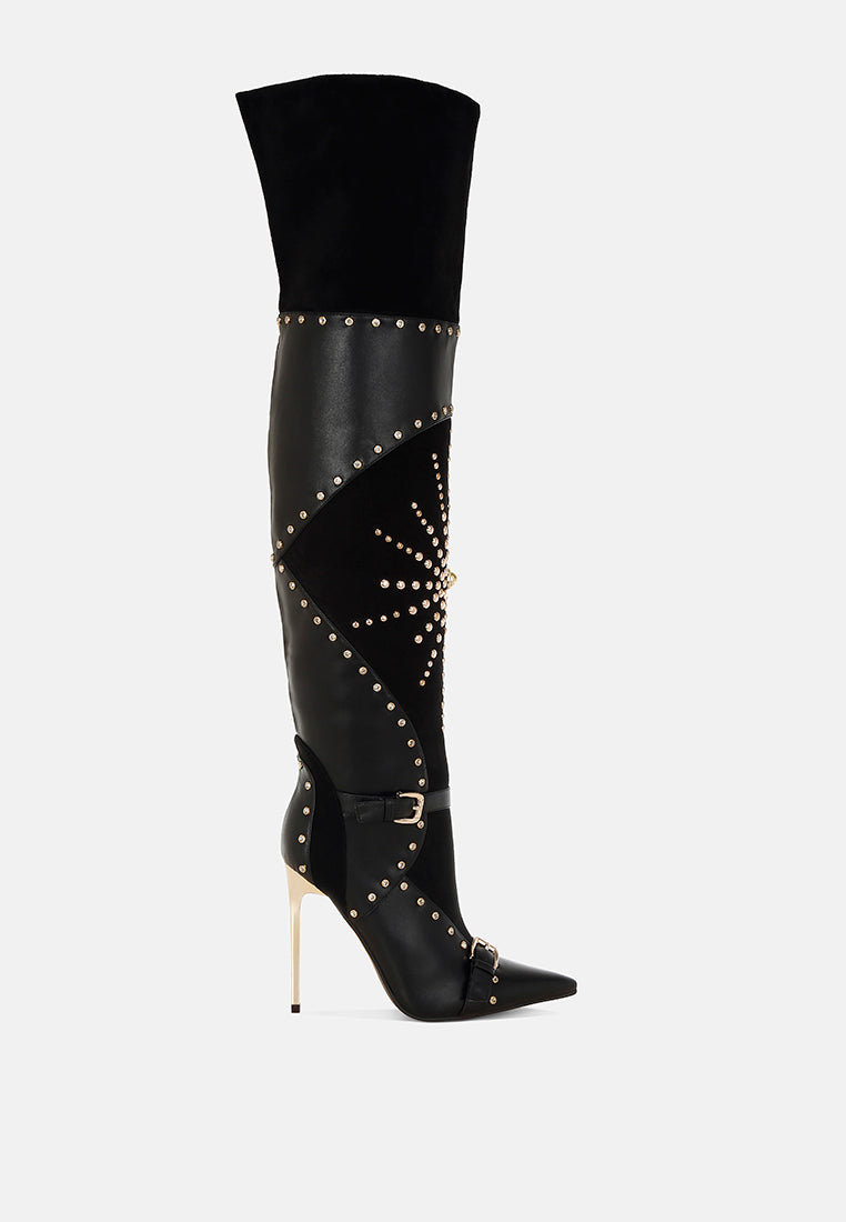 medira pointed toe embellished stiletto boots#color_black