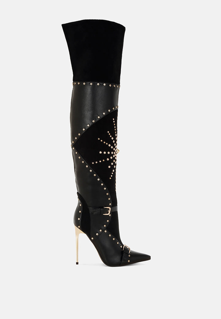 medira pointed toe embellished stiletto boots#color_black