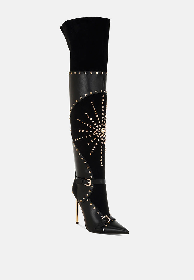 medira pointed toe embellished stiletto boots#color_black