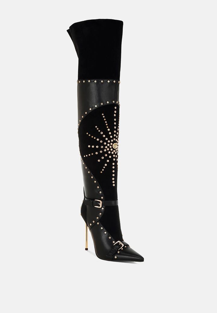 medira pointed toe embellished stiletto boots#color_black