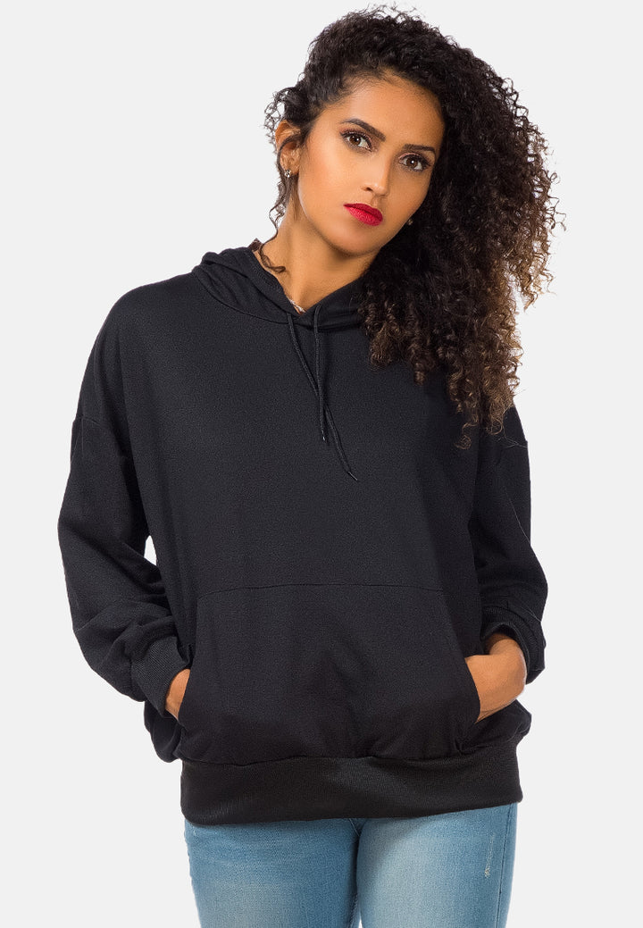 melange pullover drawstring hoodie#color_black