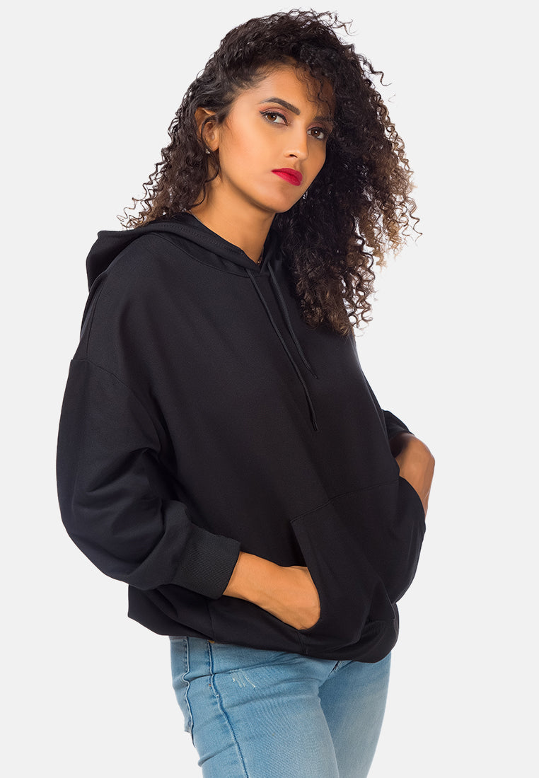 melange pullover drawstring hoodie#color_black