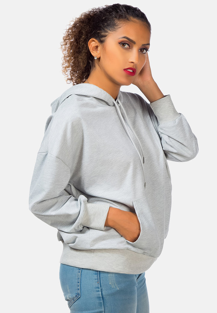 melange pullover drawstring hoodie#color_grey