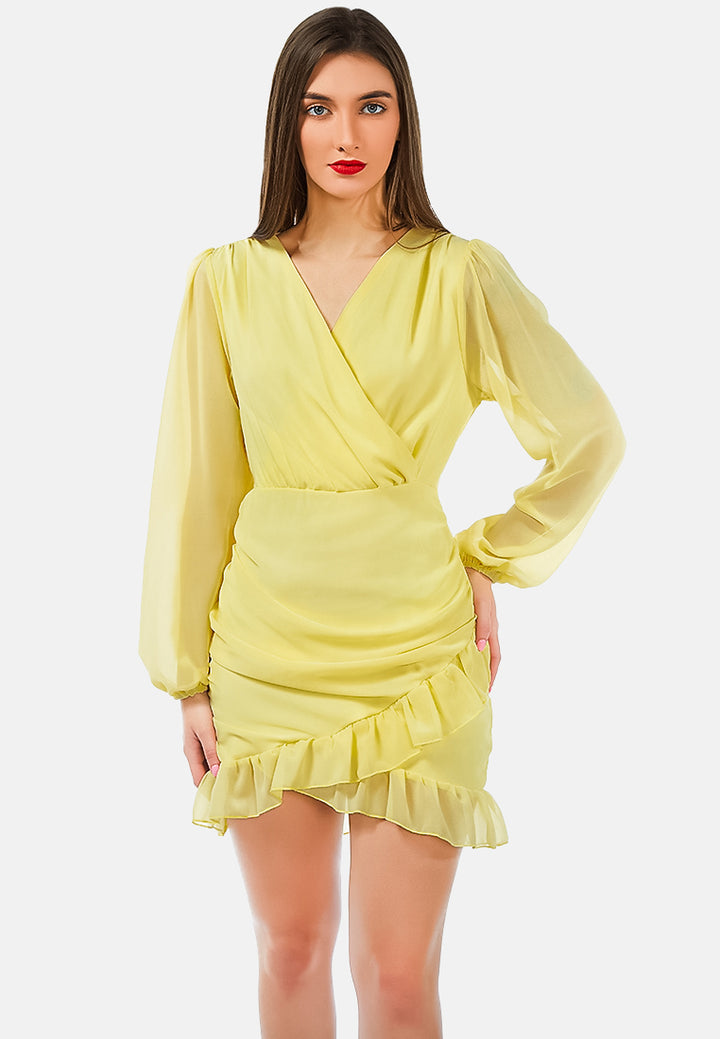 bodycon ruched wrap dress by ruw#color_yellow