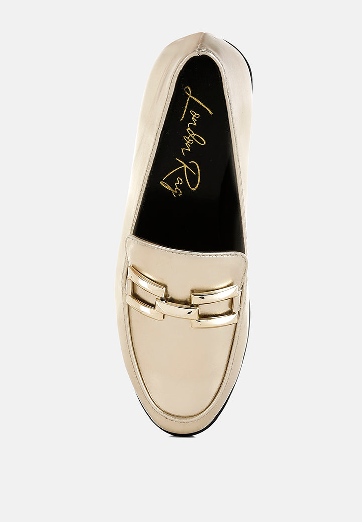 metallic horsebit detail loafers by rag#color_gold