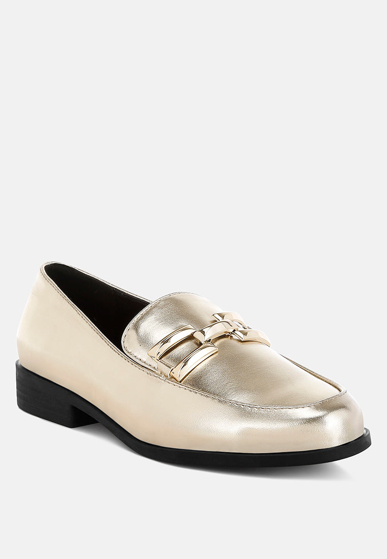 metallic horsebit detail loafers by rag#color_gold