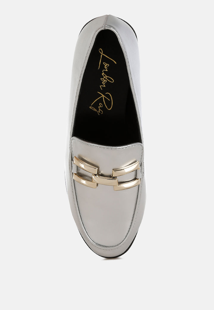 metallic horsebit detail loafers by rag#color_silver