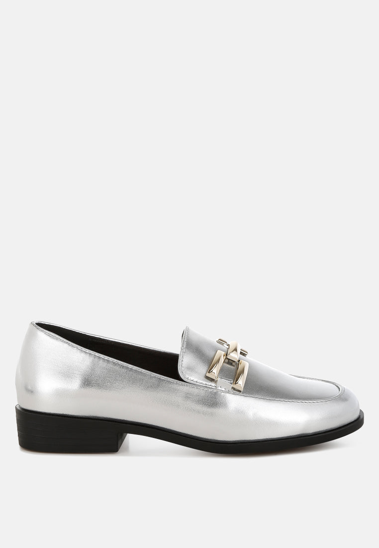 metallic horsebit detail loafers by rag#color_silver