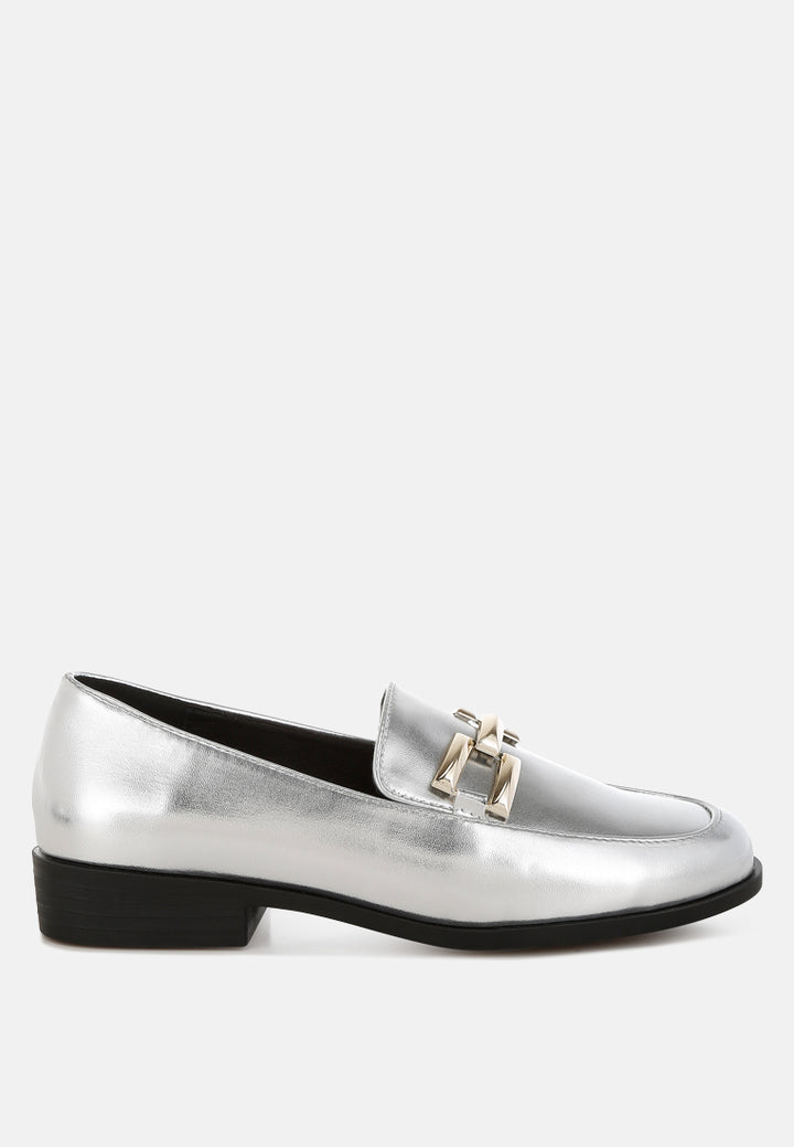 metallic horsebit detail loafers by rag#color_silver