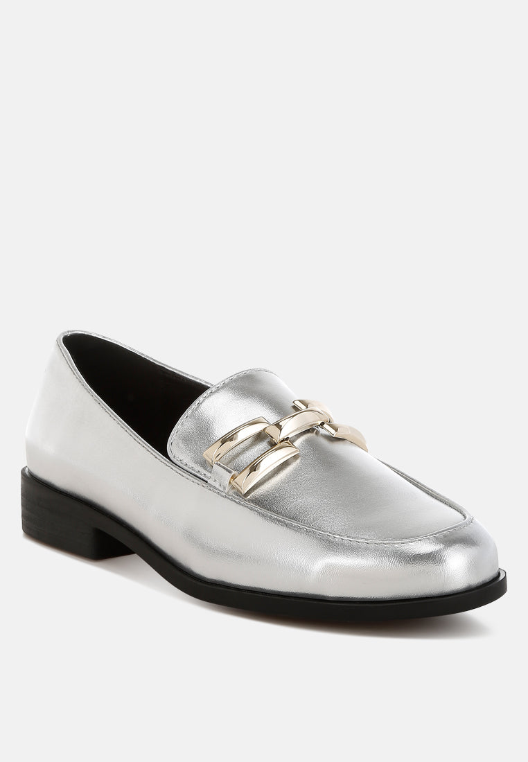 metallic horsebit detail loafers by rag#color_silver
