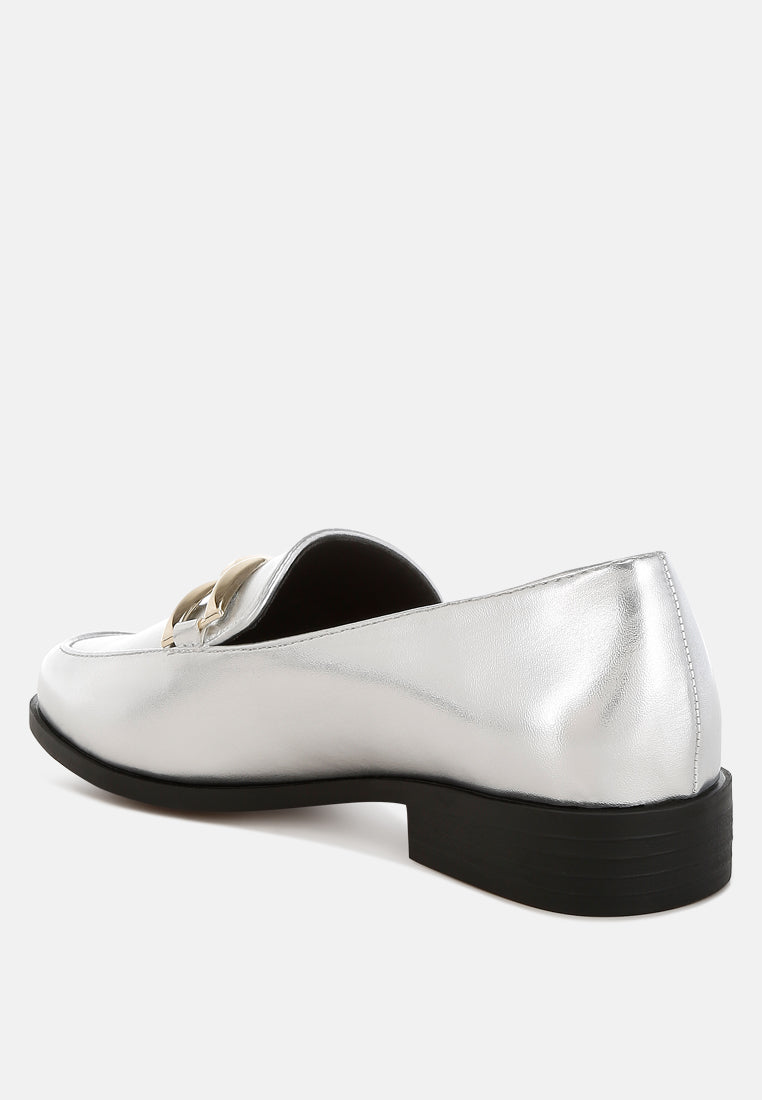 metallic horsebit detail loafers by rag#color_silver