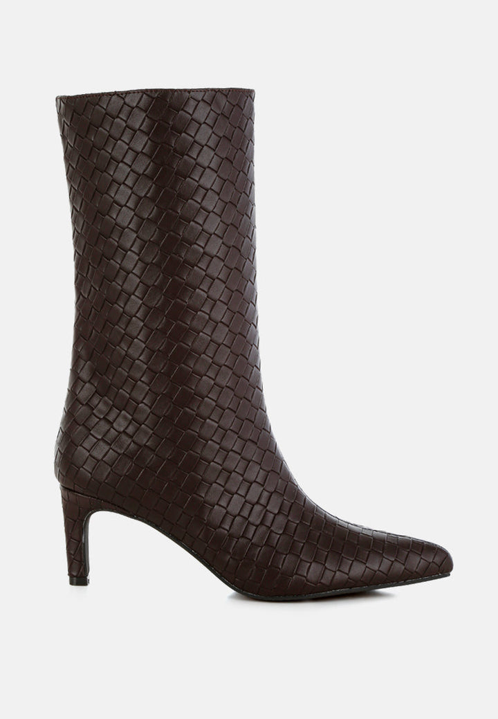 woven faux leather boots by ruw#color_chocolate