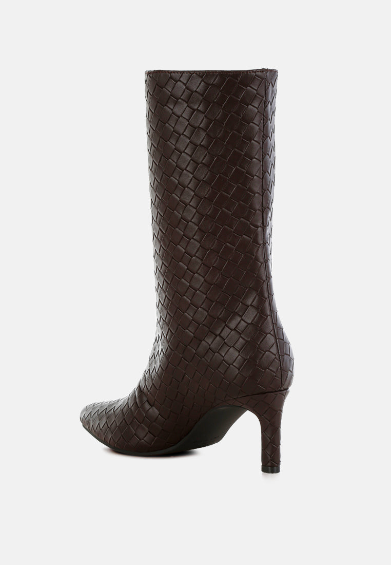 woven faux leather boots by ruw#color_chocolate