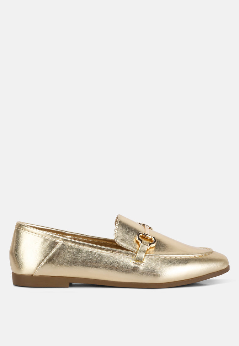 ichiro metallic faux leather horsebit detail loafers#color_gold