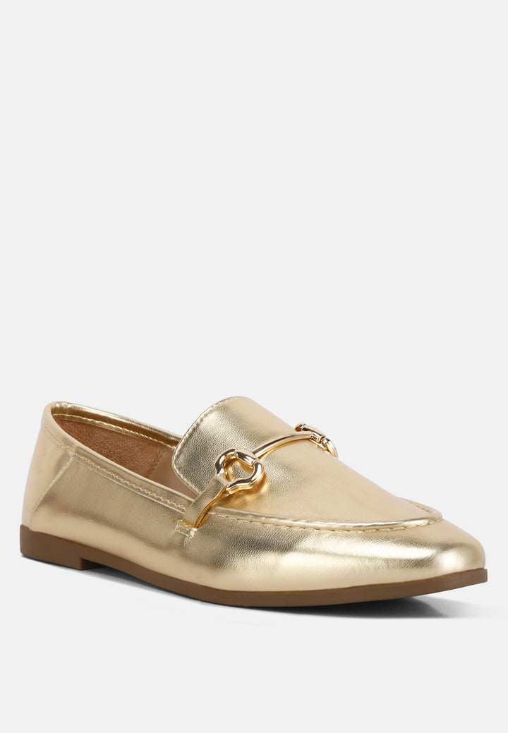 ichiro metallic faux leather horsebit detail loafers#color_gold