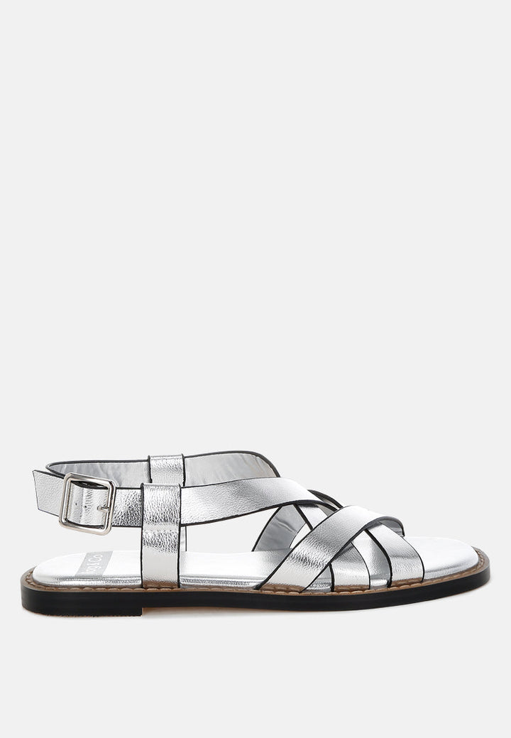 Zapatos planos con hebillas de cuero genuino doata #color_silver
