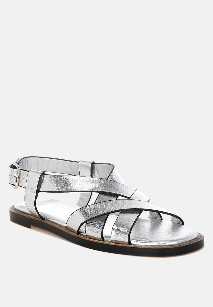 Zapatos planos con hebillas de cuero genuino doata #color_silver