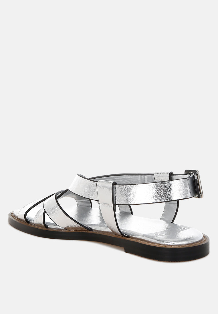 Zapatos planos con hebillas de cuero genuino doata #color_silver