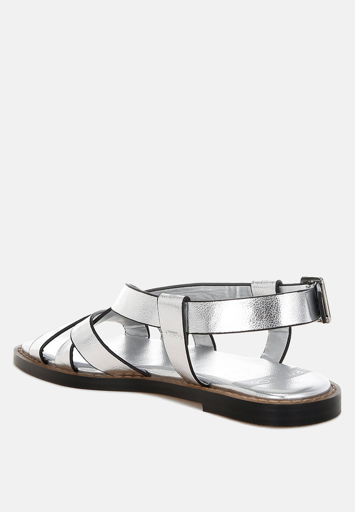 Zapatos planos con hebillas de cuero genuino doata #color_silver