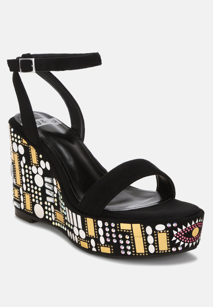 sandalias de fiesta con cuña y adornos de mosaico metropolis#color_black-suede