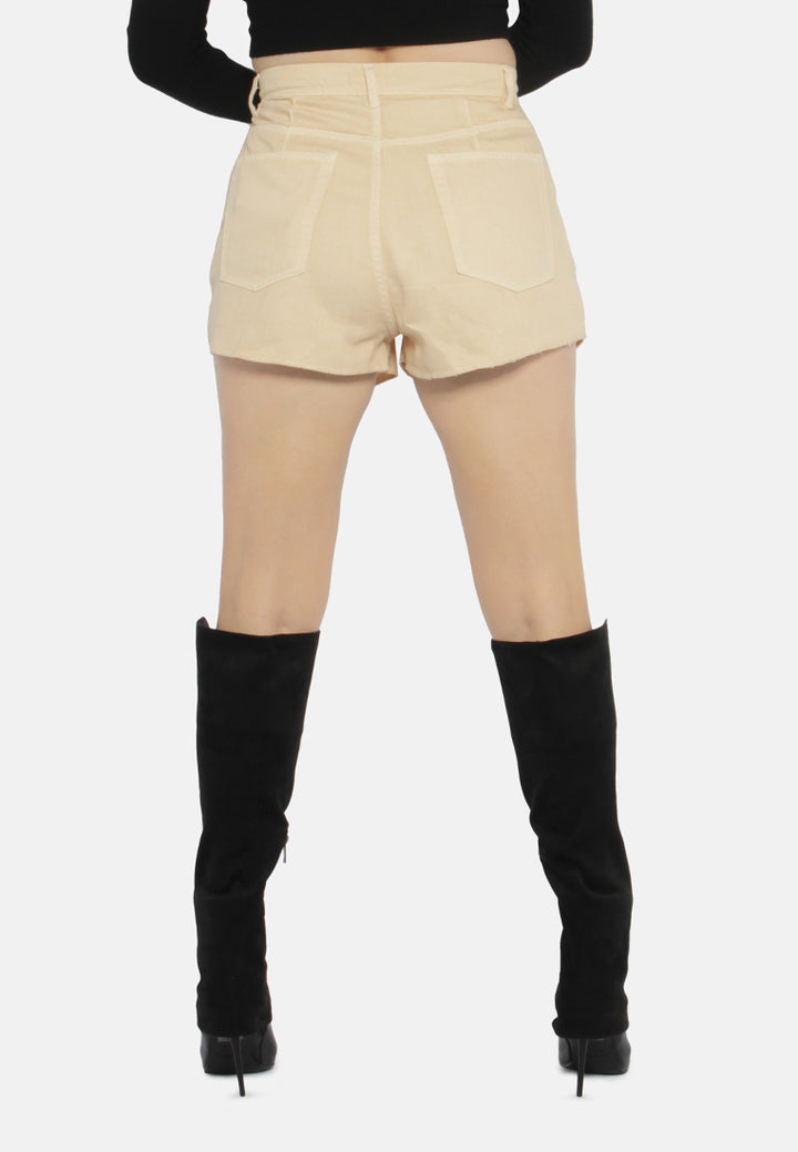 mid rise denim shorts#color_beige