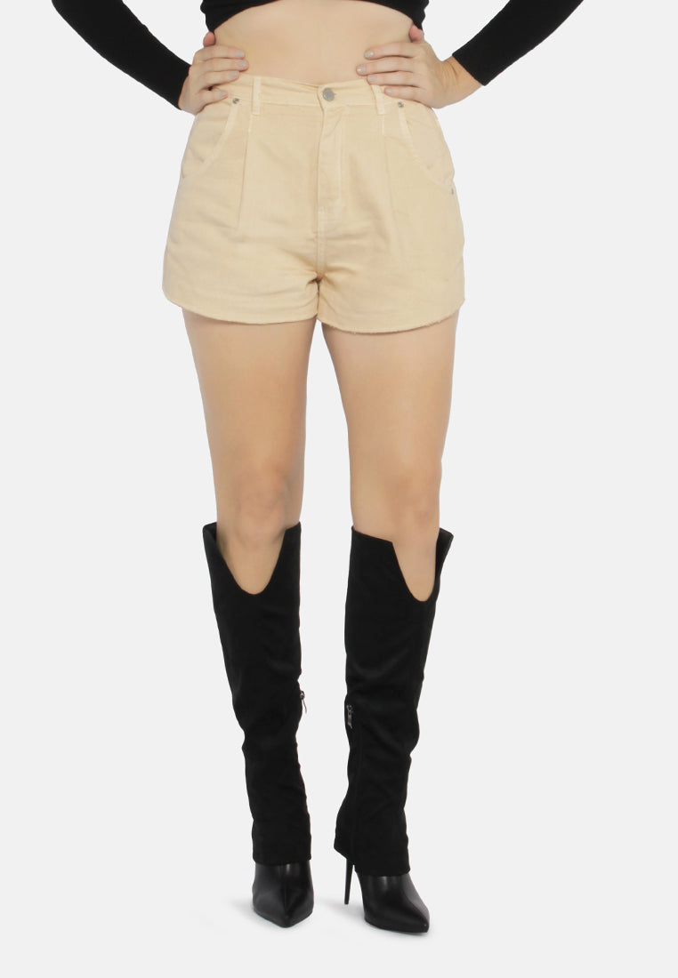 mid rise denim shorts#color_beige