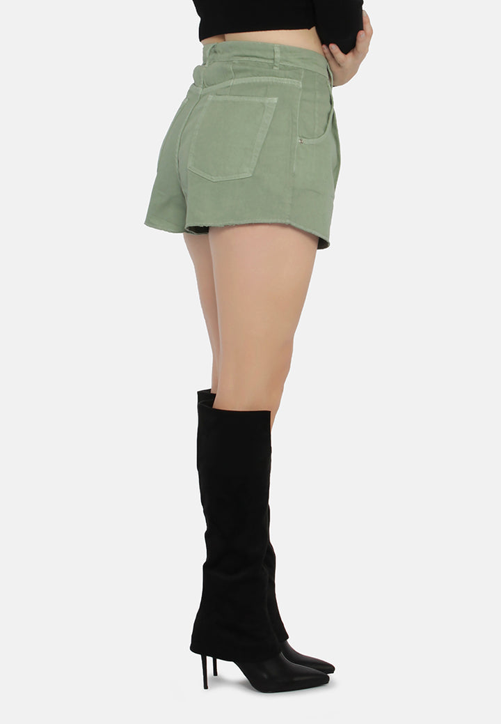 mid rise denim shorts#color_green