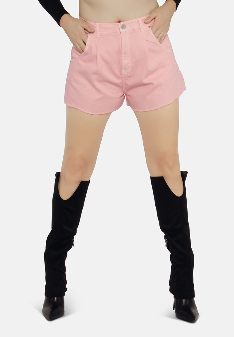 mid rise denim shorts#color_pink