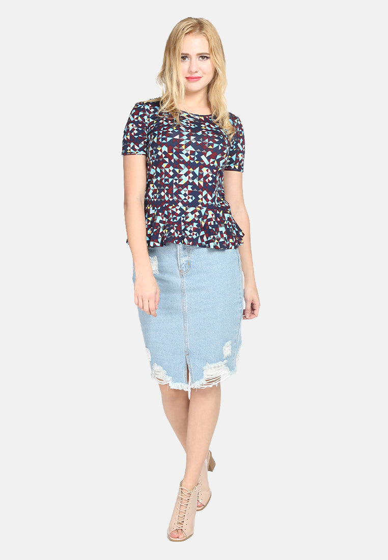 women's mid wash denim skirt with distress#color_blue