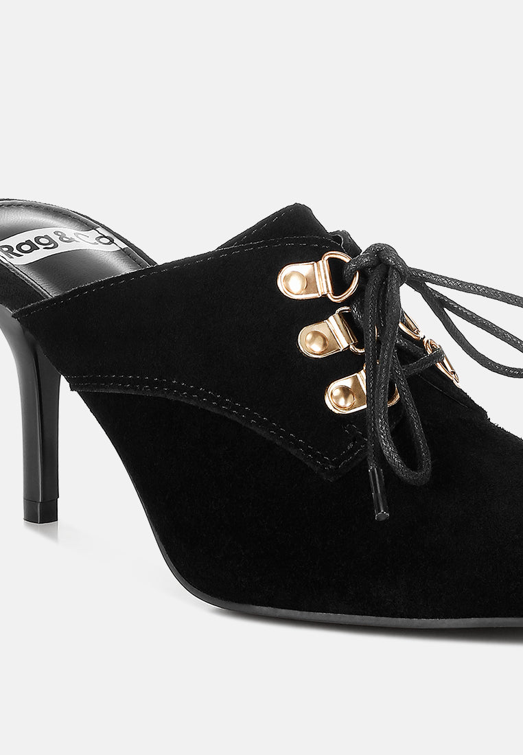 genuine suede leather stiletto mules by rag#color_black
