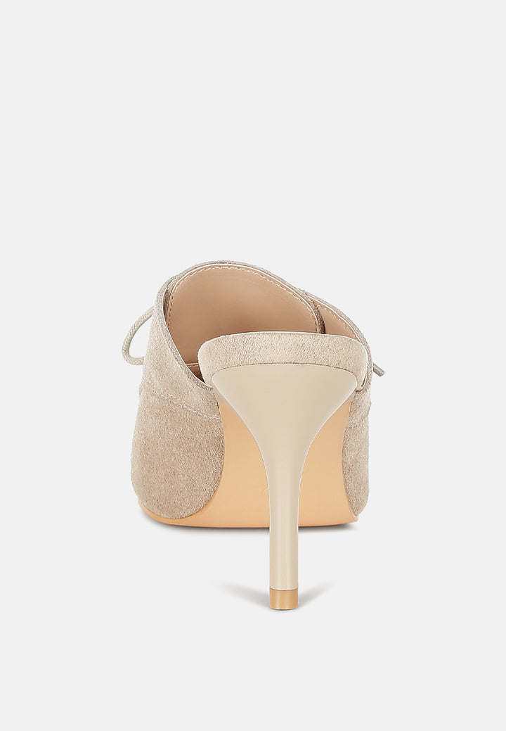 genuine suede leather stiletto mules by rag#color_beige