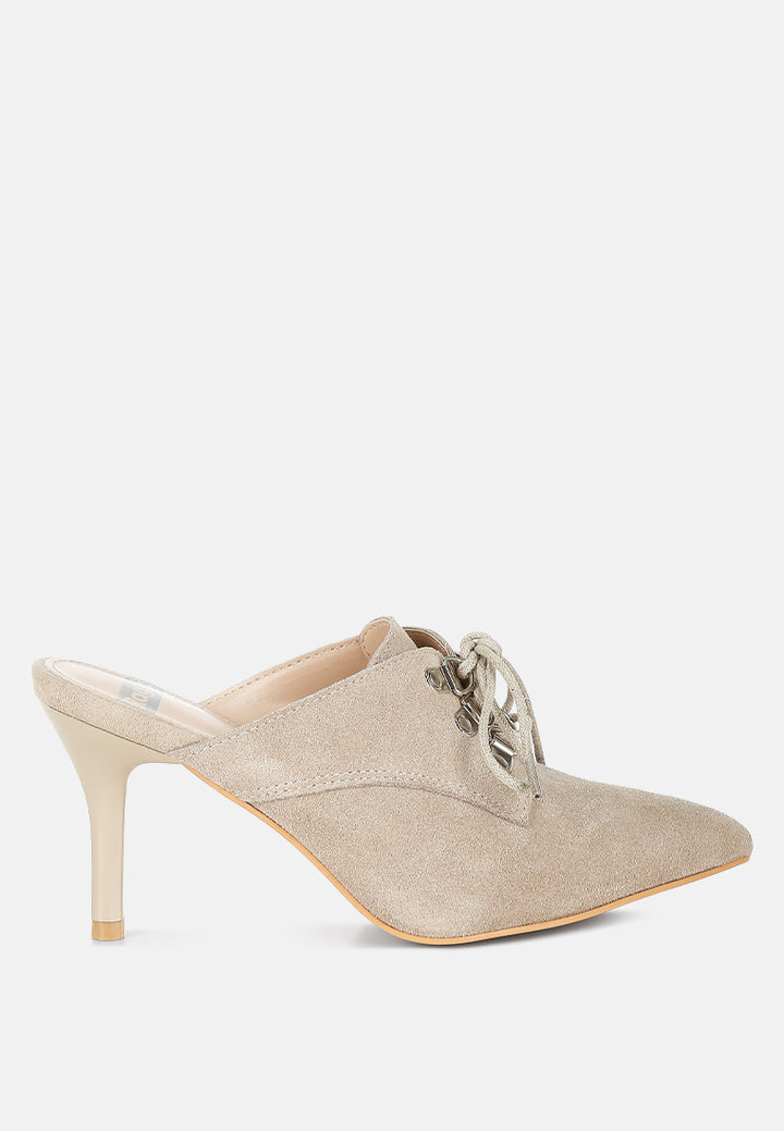 genuine suede leather stiletto mules by rag#color_beige