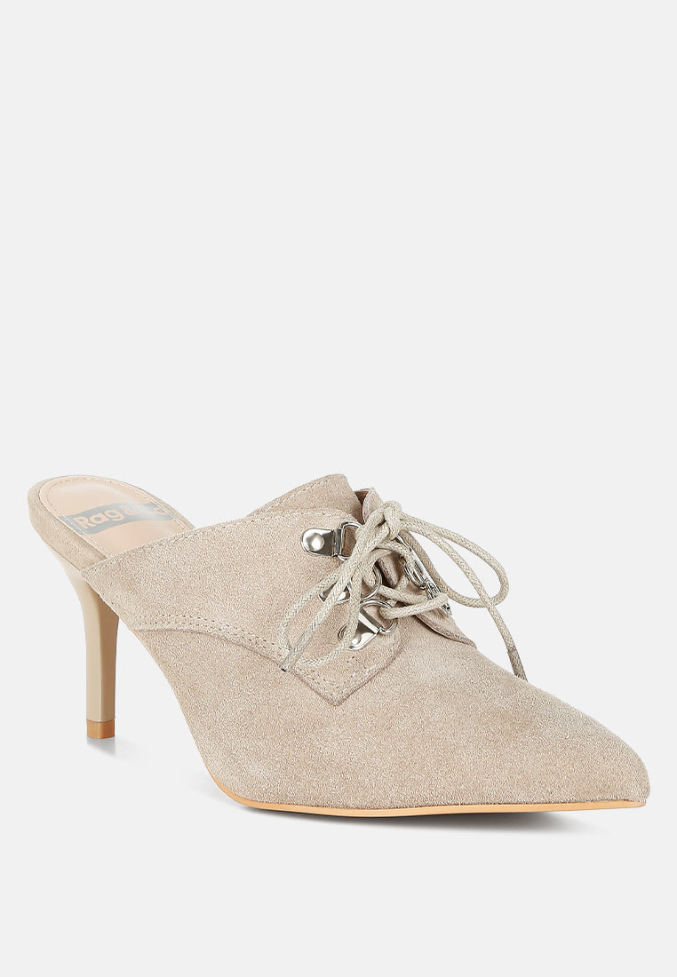 genuine suede leather stiletto mules by rag#color_beige