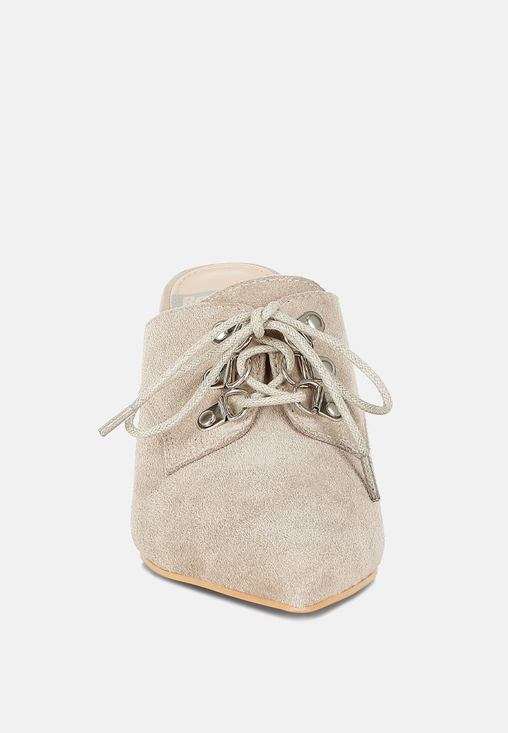 genuine suede leather stiletto mules by rag#color_beige