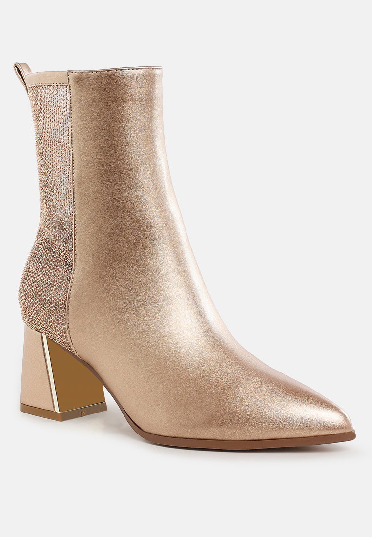 mesh detail pointy ankle boots by mode#color_gold