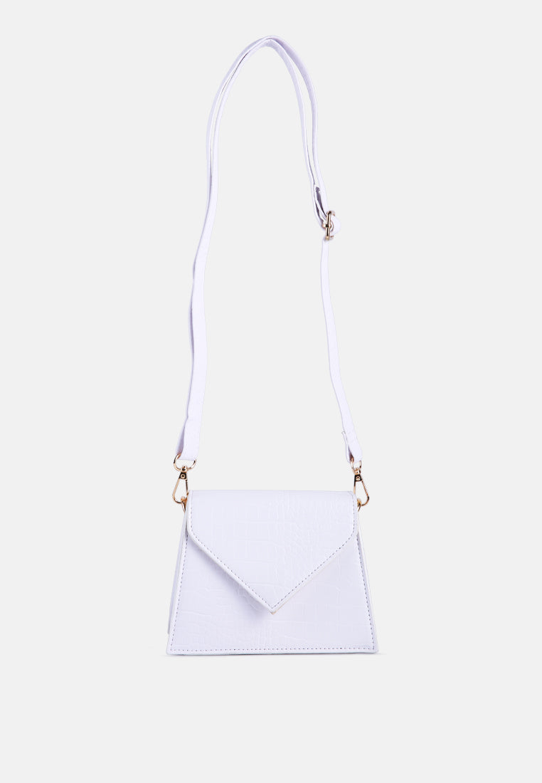 White Mini Envelope Croc Sling Bag#color_white