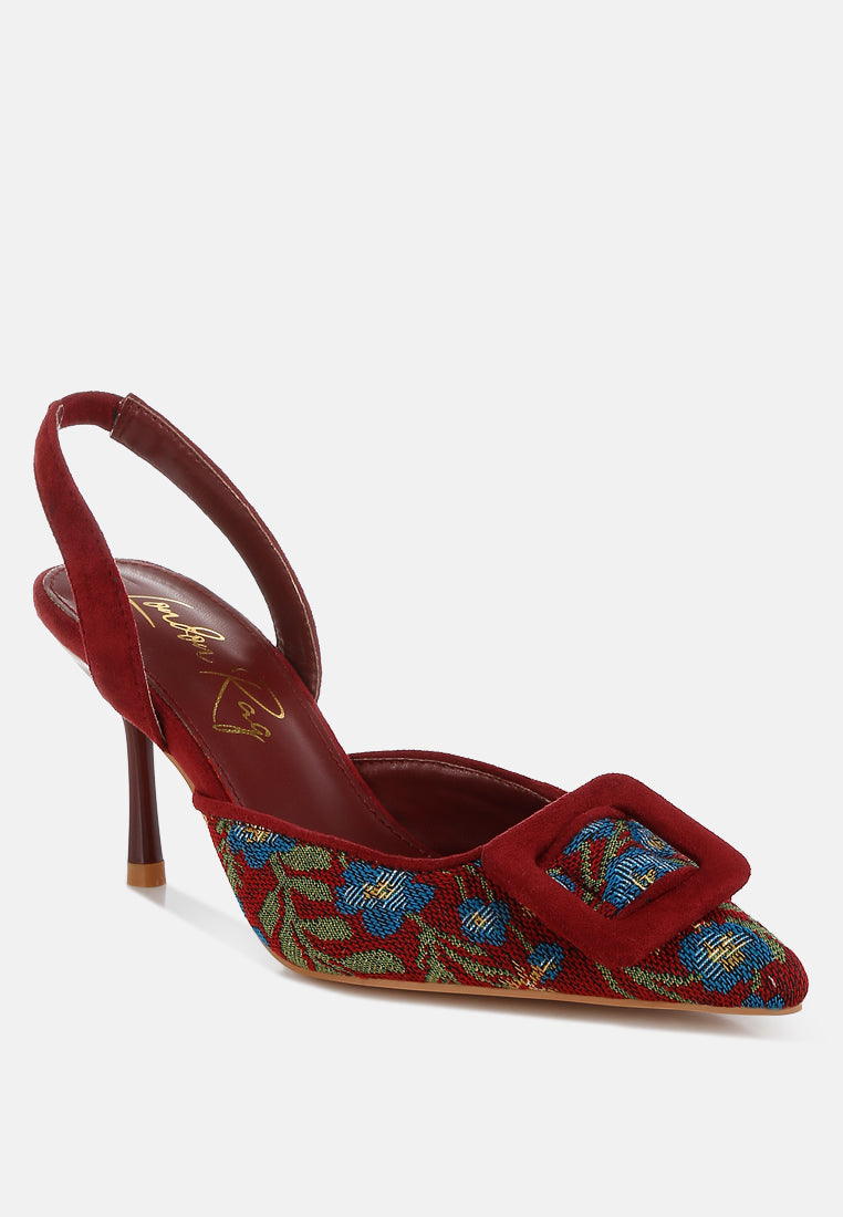 embroidered buckle detail stiletto heels by mode#color_burgundy