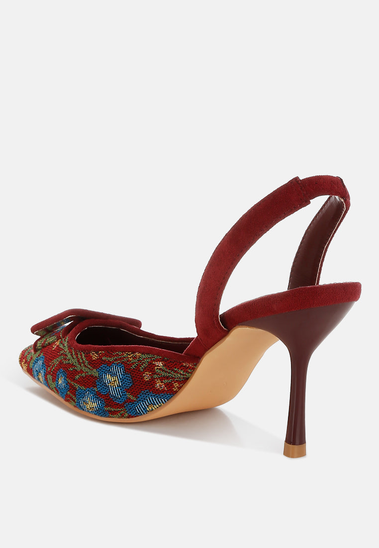 embroidered buckle detail stiletto heels by mode#color_burgundy