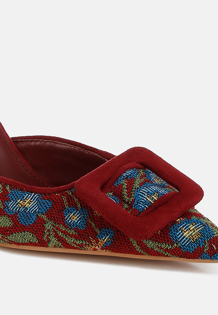 embroidered buckle detail stiletto heels by mode#color_burgundy