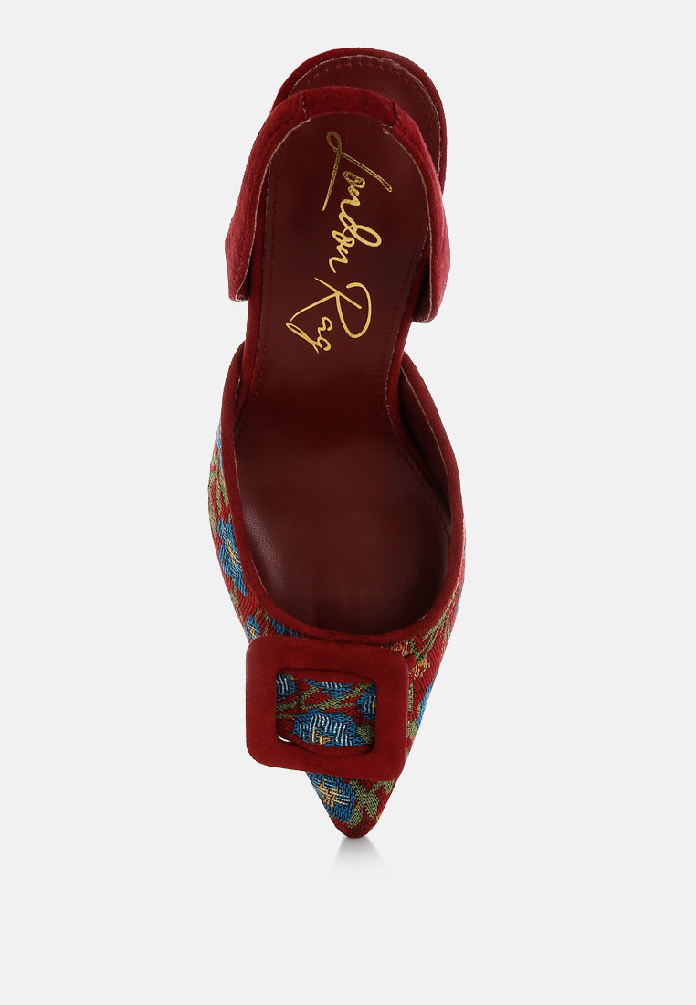 embroidered buckle detail stiletto heels by mode#color_burgundy