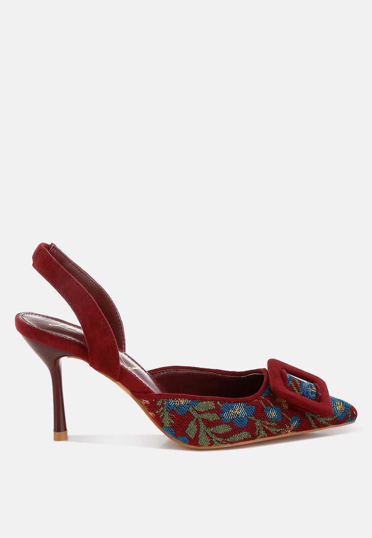 embroidered buckle detail stiletto heels by mode#color_burgundy