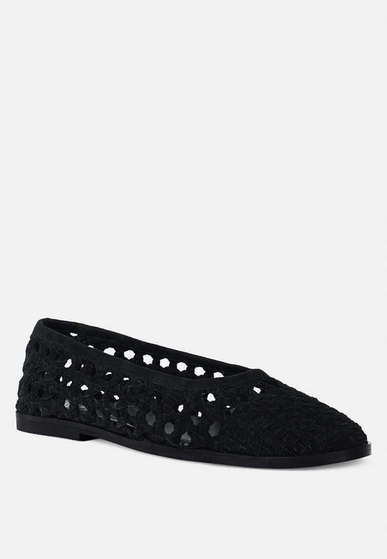 Miyako zapatos planos de cuero de gamuza suave hechos a mano #color_negro